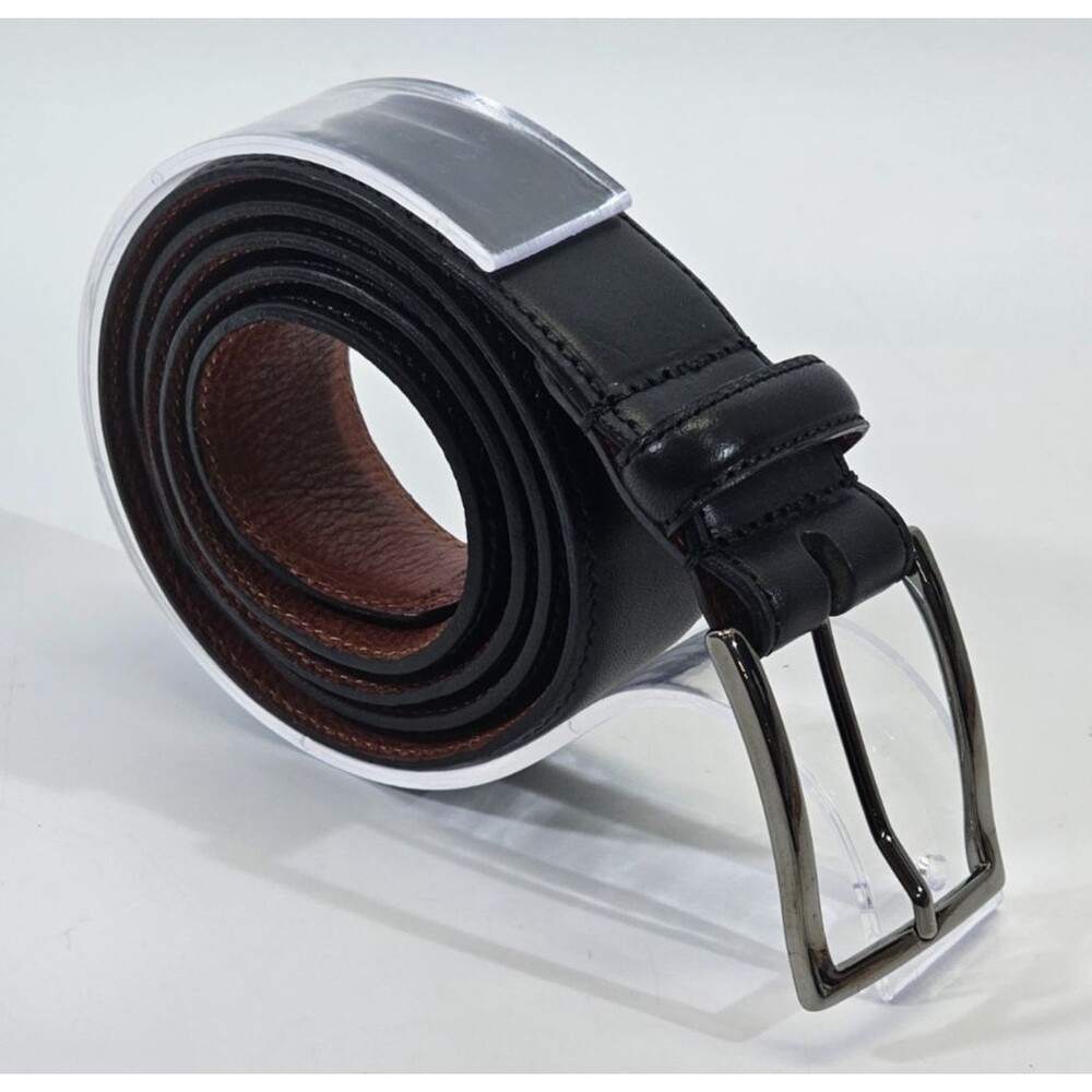 NORDSTROM MEN'S SHOP Men's Size 38 Italian Leather Belt Gunmetal Buckle 1-3/8"W‎